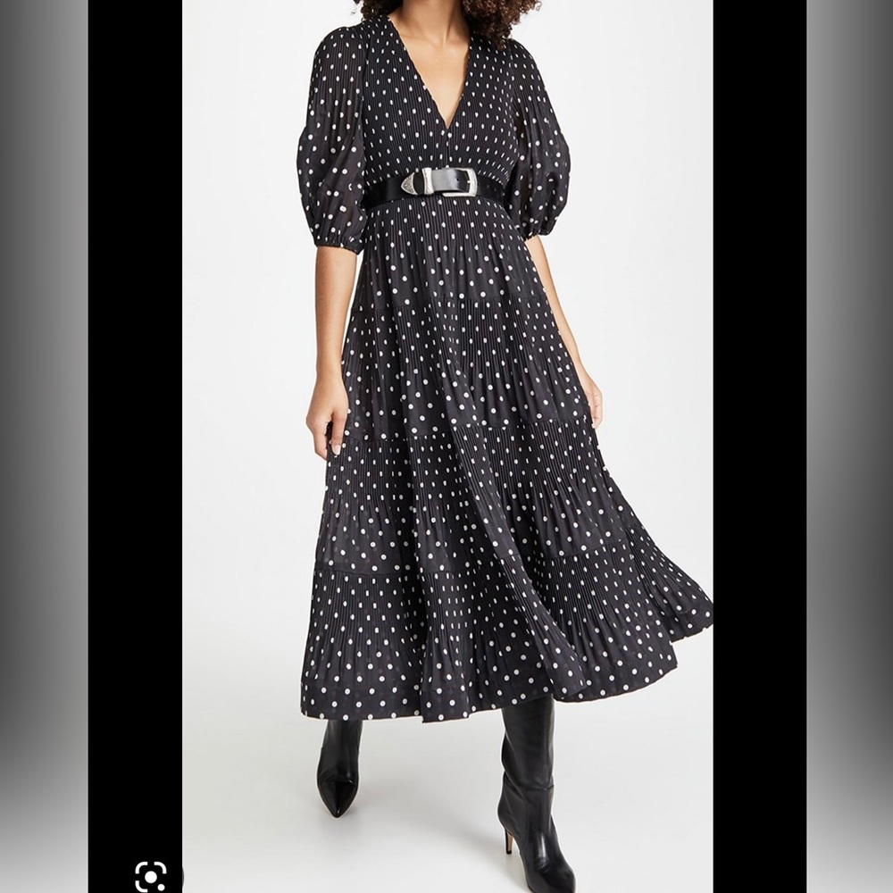 Gorgeous zimmermann pleated midi dress Sz 3 (US 8) black with white polka dots